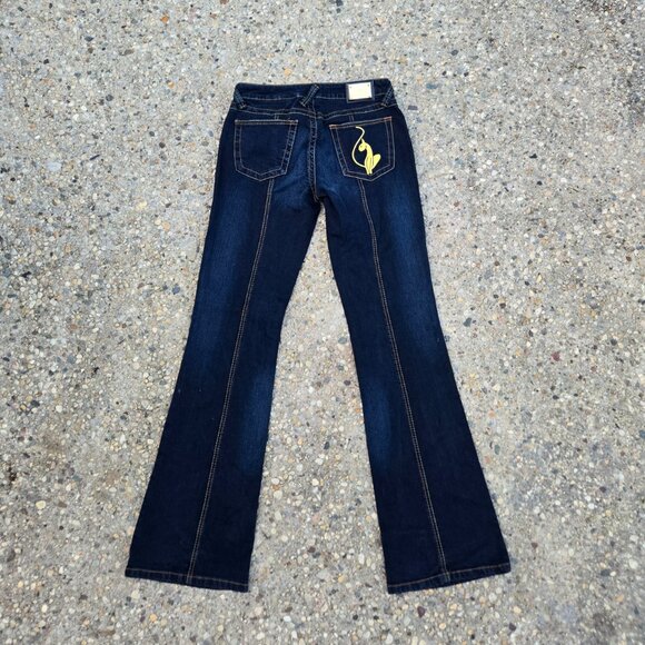 👖😻Baby Phat Cat Pocket Y2K 2000's Dark Blue Wide Leg Jeans Size 7 - Picture 1 of 8